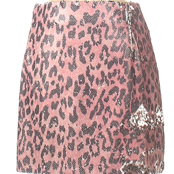 Free People One Sequined Cheetah print Mini Pencil Skirt Two Tone Pink Gold 00 - Picture 13 of 13